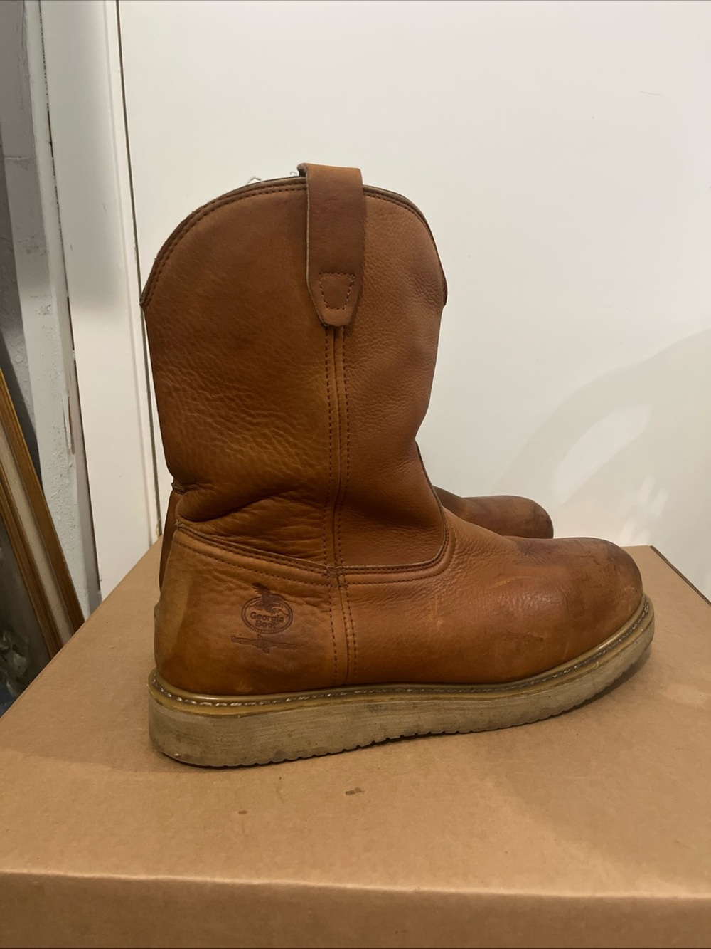 Georgia Boot Tan Leather Pull-On Work Boots